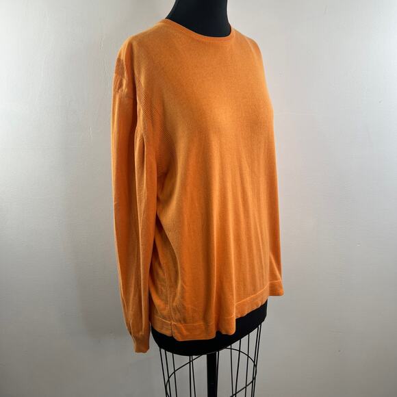 Jhane Barnes Orange Sweater Silk Cashmere Knit Crew Neck Pullover Sz Large L - Picture 3 of 8